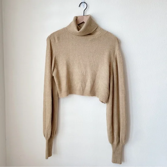 Princess Polly Zahara Cropped Turtleneck sweater balloon sleeves size 2 - Picture 2 of 4